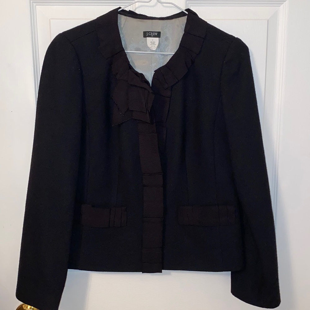 J. Crew Wool Ruffle Black Blazer Jacket Size 4